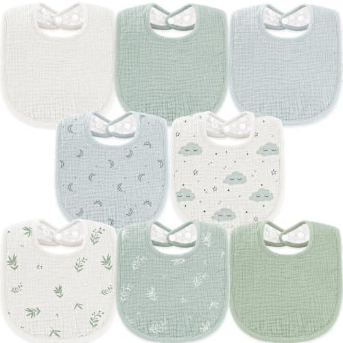 Susurration Muslin Baby Bibs 6 Pack Cotton Baby Drool Bibs,Soft Adjustable Baby Drooling Bibs for Unisex Boys Girls