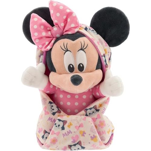 Disney Store Official Minnie Mouse Plush with Blanket Pouch - Disney Babies Plushy in Baby Swaddle - Toy for Those who Love Plush Figure Toys, Cute Plushies, & Baby Stuffed Animals - 11 Inches