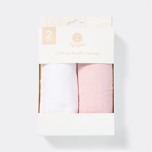 Dymples Cotton Plain Muslin Wrap 2 Pack - Pink