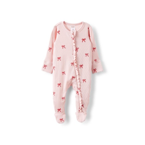 NEWBORN - Organic Pointelle Ruffle Zip All In One