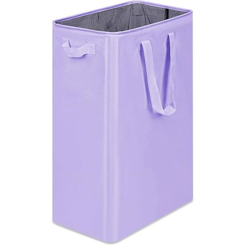 efluky Slim Laundry Basket, Narrow Laundry Hamper with Handles, Collapsible Dirty Clothes Hamper, Tall Laundry Bin for Laundry Room, Dorm and Bedroom, 19.8 Gallon (75L) Light Purple