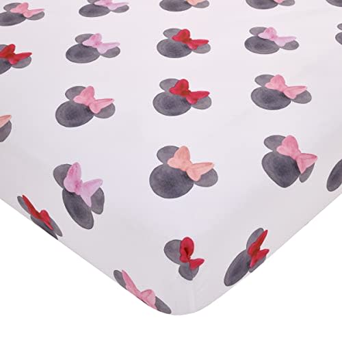 Disney Minnie Mouse - Black, Red and Pink Watercolor Minnie Ears Nursery Polyester Fitted Crib Sheet