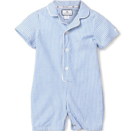 Baby's Twill Summer Romper in French Blue Heritage Stripe