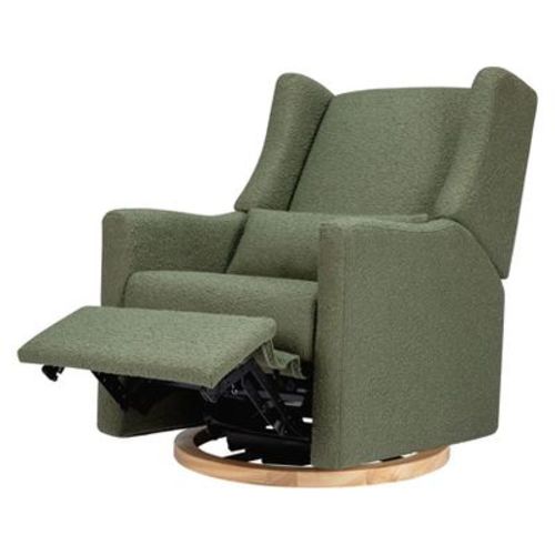 Babyletto Kiwi Electronic Recliner and Swivel Glider with USB port - Olive Boucle with Light Wood Base