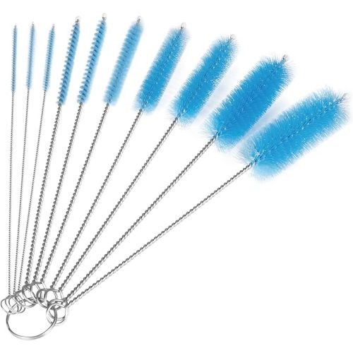 CiaraQ Bottle Cleaning Brushes, 8 Inch Nylon Tube Brush Set, Cleaner for Narrow Neck Bottles Cups with Hook, Set of 10pcs. Blue