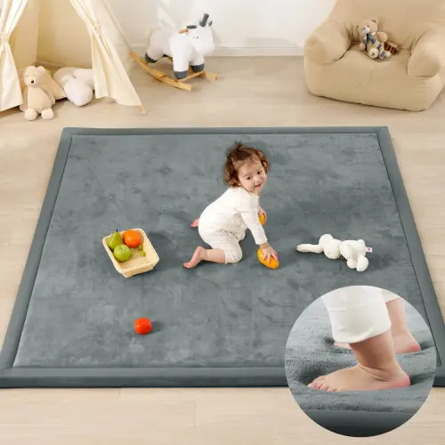 PaPaMat Baby Play Mat for Floor, 1.5" Thick Upgrade Flannel/Coral Fleece Memory Foam Nursery Rug, 79''×59''Extra Soft Non-Slip Crawling Mat for Infants & Toddlers - TikTok Shop