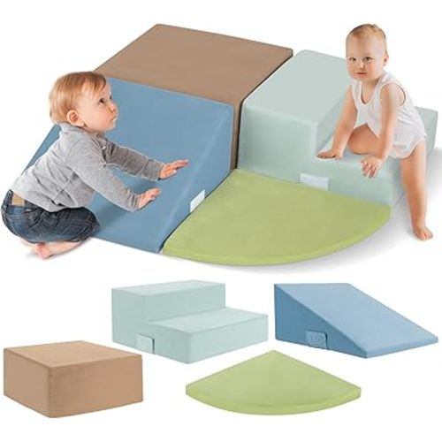 Large 4 Pcs Climbing Toys for Toddlers 1-3 Inside, Oderless & Skin-Friendly Toddler Climbing Toys Indoor, Foam Climbing Blocks for Toddlers with Velcro to Keep Them Together-Ideal Gift