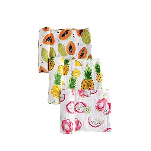 Little Unicorn – Tropical Fruit Cotton Muslin Swaddle Blanket Set | Set of 3 | 100% Cotton | Super Soft | Newborns and Infants | Large 47” x 47” | Machine Washable