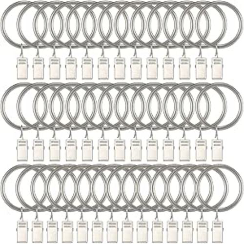 Goowin 40 Pcs Curtain Hooks, 1.5 inch Curtain Rings, Rustproof Curtain Rings with Clips, Metal Solid Curtain Clips with Rings, Decorative Vintage Curtain Hooks for Drapes (Matte Nickel)