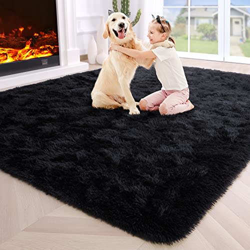 Noahas Fluffy Black 4x6 Area Rugs for Bedroom Living Room,Thick Shag Throw Floor Carpet,Soft Shaggy Bedside Non-Slip Plush Dorm Nursery Kids Rug