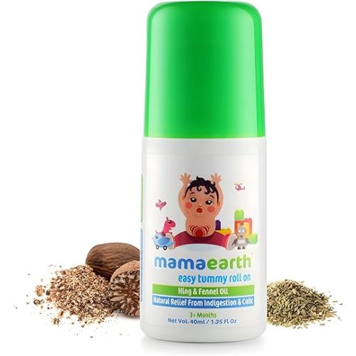 Mamaearth Easy Baby Tummy Roll On for Digestion & Colic Relief with Hing & Fennel | Natural Gas Relief Belly Rub for Delicate Skin of Babies | 40ml/1.35 Fl Oz