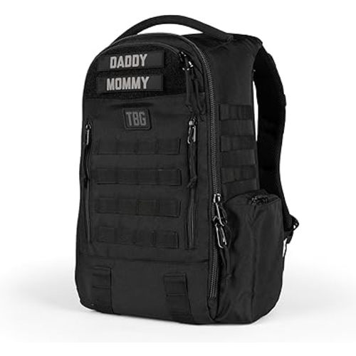 Tactical Baby Gear Daypack Tactical Diaper Bag Backpack for Dads - MOLLE compatible, Built-in Changing Mat, Stroller Straps (Black 4th Gen)