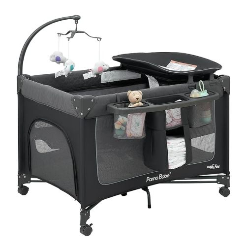 Pamo Babe 1 Step Setup 3-in-1 Playard for Babies - Portable Crib with Zip Door & Changing Table