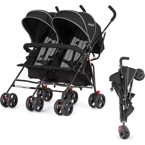 Dream On Me Volgo Side-by-Side Twin Umbrella Toddler Stroller, Black
