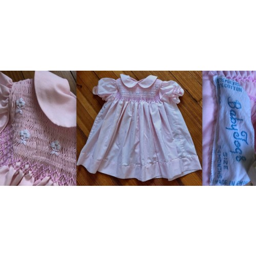 VTG BABY TOGS LIGHT PINK WHITE COTTON BLEND SMOCKED EMBROIDERED DRESS 24M EUC