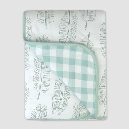 Honest Baby Organic Cotton Lightweight Knit Quilt - Jumbo Leaf Sage: Botanical Pattern, Jungle Theme, 1 Pack