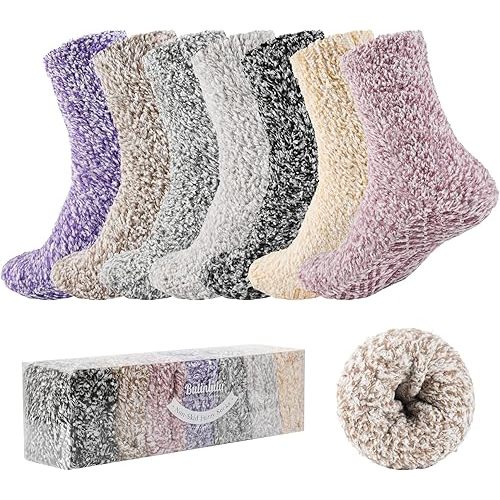 Bulinlulu Fuzzy Socks with Grips Plush Sleep Cozy Winter Soft Hospital Fluffy Socks Gifts for Womens Mens Gifts