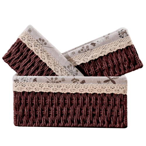 ENLOY Wicker Storage Baskets Set 3 Pcs Handmade Woven Decorative Home Organization Brown