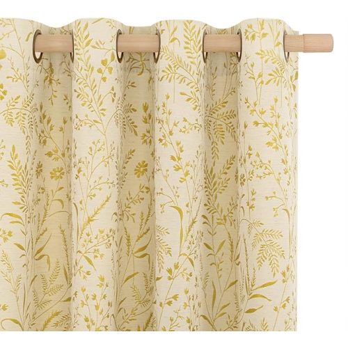 BGment Yellow Vintage Curtains for Living Room 84 Inch Length 2 Panels | French Country Jacquard Linen Curtains, Botanical Cottage Core Farmhouse, Bronze Grommet Light Filtering Drapes, 52 x 84 Inch