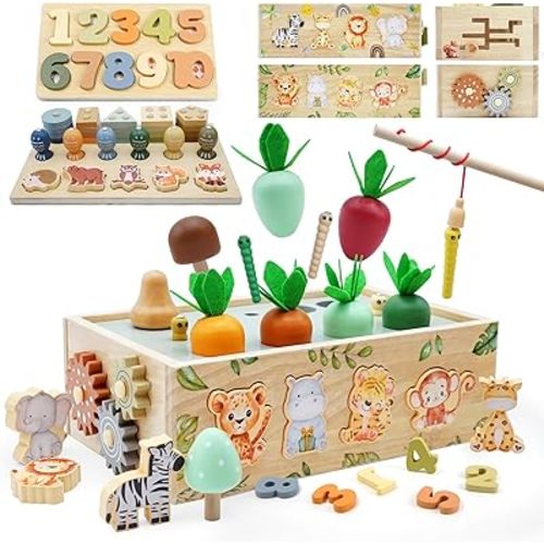 Montessori Wooden Toys for 1+ Year Old, 9 in 1 Montessori Toddler Toy with Preschool Educational Toys for 2+ Year Old, Birthday for Boys Girls
