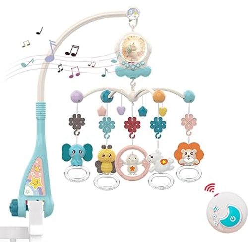 Eners Baby Musical Crib Mobile with Night Lights and Rotation, Rattles, Remote Control,Comfort Toys for Newborn Infant Boys Girls Toddles (Green)