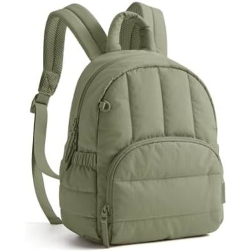 BAGSMART Mini Backpack for Women, Lightweight Puffer Small Backpack Purse, Quilted Casual Travel Daypack, Cute Water-Resistant Bookbag for Daily, Olive Green
