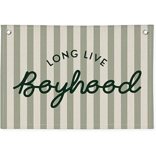 Long Live Boyhood Banner, Boy Nursery Decor, Canvas Banner Wall Hanging Flag Decor for Nursery Playroom Toddler Room, Boys Kids Room - Sage Green