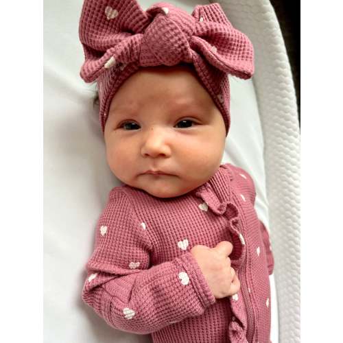 Organic Waffle Knot Bow, Mauve Heart
