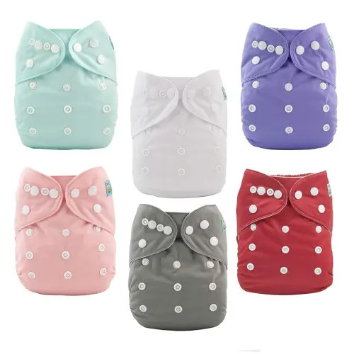 ALVABABY Baby Cloth Diaper 6 Pack with 12 Inserts One Size Cloth Diaper Covers Adjustable Washable Reusable for Baby Girls and Boys
