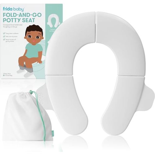 Frida Baby Fold-and-Go Portable Potty Seat for Toilet, Foldable Travel Potty Seat for Toddler, Fits Round & Oval Toilets, Non-Slip Base, Handles, Includes Free Travel Bag