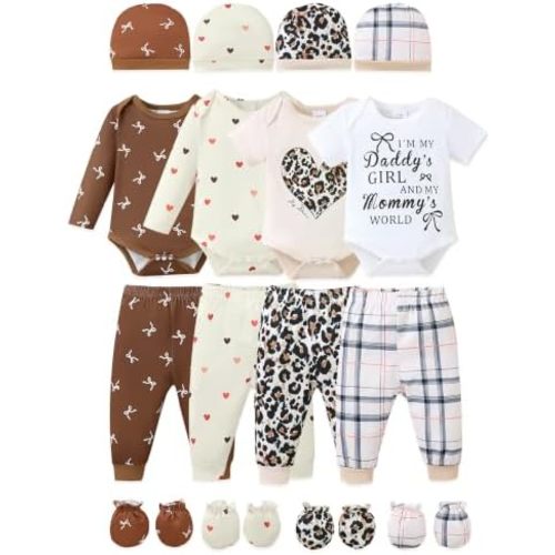 NZRVAWS Baby Girl Clothes Preemie Newborn Layette Essential Outfits Gift Infant Bodysuits Pants 20 Pieces 0-12 Months