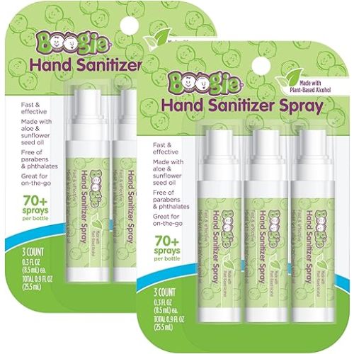 Boogie Kids Hand Sanitizer Spray for Babies &Toddlers, Great for Diaper Bags and Backpacks, Plant Based Alcohol, Made With Aloe & Sunflower Seed Oil, 3 Count (Pack of 2)