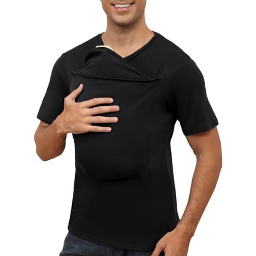 ThusFar Mens Baby Carrier Shirt Dad Shirt for Men Short Sleeve Baby Wearing T-Shirt V Neck Pocket Tee Shirts