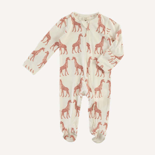 long sleeve two way zipper footie | rust giraffe | bamboo – kate quinn