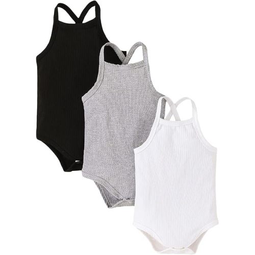 Newborn Baby Girl Boy Summer Romper Pack Tank Top Romper Sleeveless Solid One-piece Cami Bodysuit Ribbed Jumpsuit
