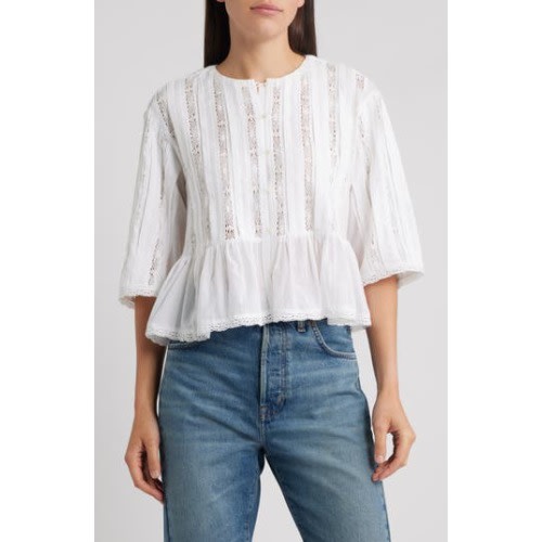 Madewell Bobbi Lace Trim Peplum Top | Nordstromrack
