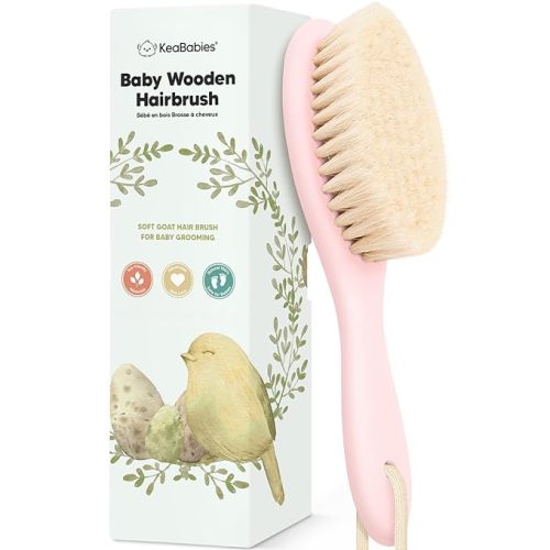 Wooden Baby Hair Brush - Cradle Cap Baby Brush with Soft Goat Bristles, Perfect Gentle Scalp Newborn Comb for Infant, Girls, Boys, Bath Essentials (Blush, Oval)