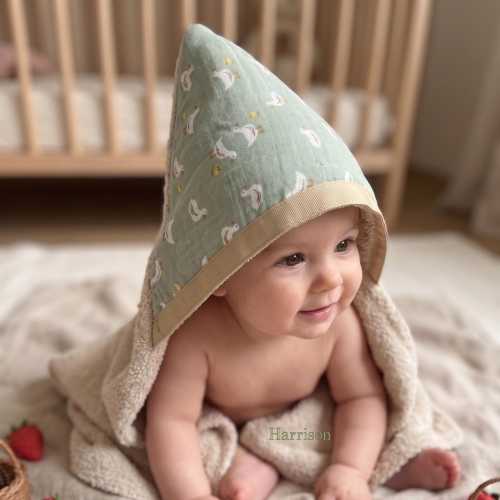 Personalized Embroidered Duckling Hooded Towel – Muslin Cotton Baby Gift