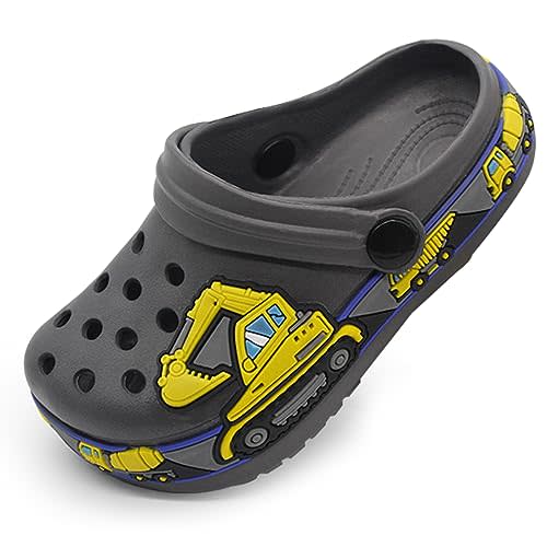 FolHaoth Toddlers Cute Cartoon Excavator Racecar Pattern Boys Girls Clogs Slip On Lightweight Breathable Kids Sandals Non Slip Indoor Outdoor Beach Pool Shower Slippers Shoes