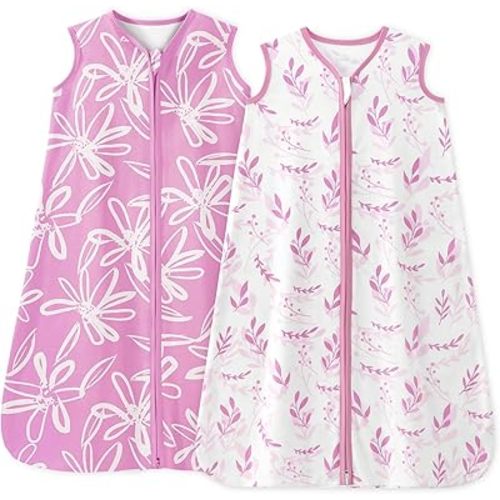 Baby Sleep Sack 6-12 Months 1.0 Tog Baby Wearable Blanket 100% Cotton Sleeping Sack with 2-Way Zipper for Infant Newborn Purple Leaf