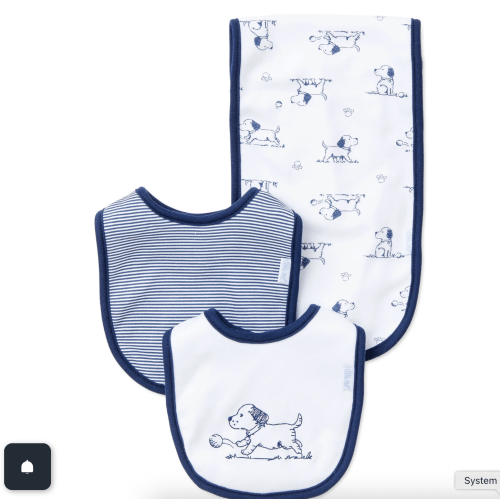 Puppy Toile Bib & Burp Set