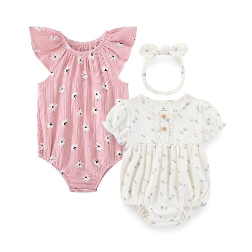 Baby Girl Clothes Cotton Short Sleeve Bodysuit Infant Baby Girl Outfit 2 Pack