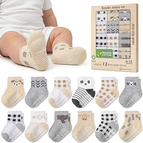 Organic Cotton GOTS Certified Baby Socks 12 Pairs, 6-12 Months – Soft and Comfortable Newborn Socks Boys, Premium Cotton Socks For Boys, Gift for Little Ones, Brown