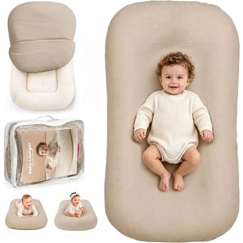 Infant Support Cushion - Soft Cotton Baby Support Cushion for 0-24 Months, Portable Tummy Time Mat for Home and Travel, Supervised Play Cushion, Baby Registry Gift (Includes Removable Birch Cover)