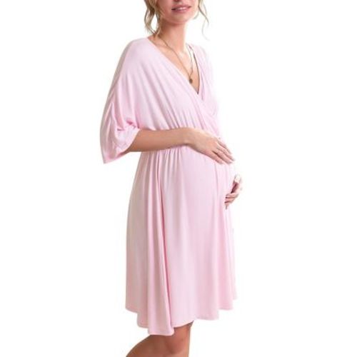 Ekouaer 3 in 1 Labor/Delivery/Hospital Gown Maternity Dress Nursing Nightgown Sleepwear for Breastfeeding 1&2 Pack Light Pink L