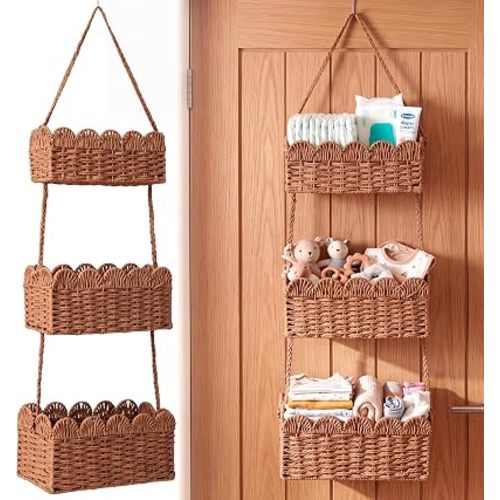 Qunclay over The Door Hanging Basket, 3-tier, Diaper Caddy, Dark Brown
