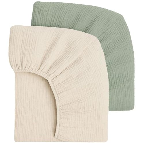 Mère & Moi: Muslin Fitted Crib Sheets: 2 Pack - Brown & Cream - 28x52", 100% Cotton, Oeko-TEX, Ultra-Soft & Breathable, Baby-Toddler Mattress Bedding