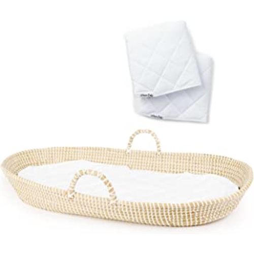 Baby Changing Basket - Handmade Moses Basket Changing Basket for Baby Table Topper - 2 Organic Cotton Washable Diaper Changing Pads CPSC Compliant
