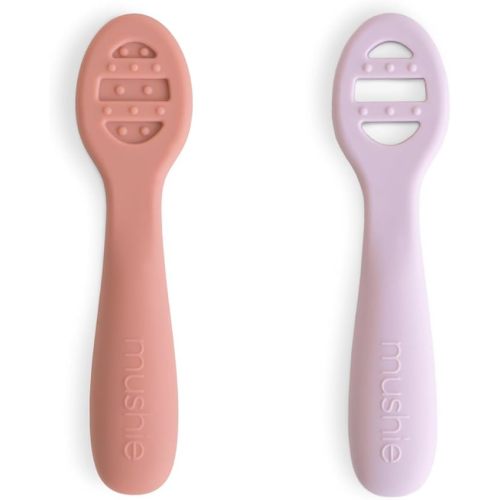 mushie Silicone First Feeding Baby Spoons | 2 Pack (Rose/Soft Lilac)