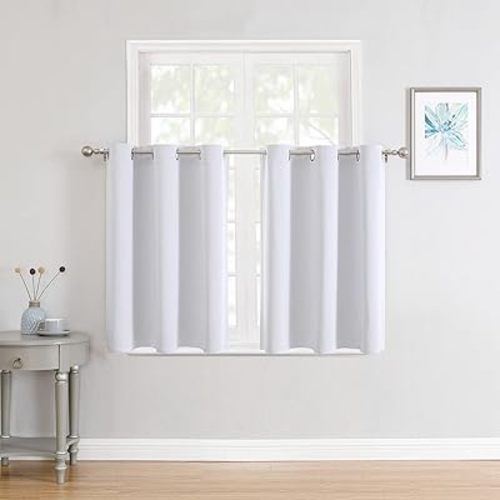 ChrisDowa Small Window Curtains for Kitchen and Bedroom - Grommet Short Thermal Insulated Room Darkening Curtains (2 Panels, Greyish White, 34 x 36 Inch)